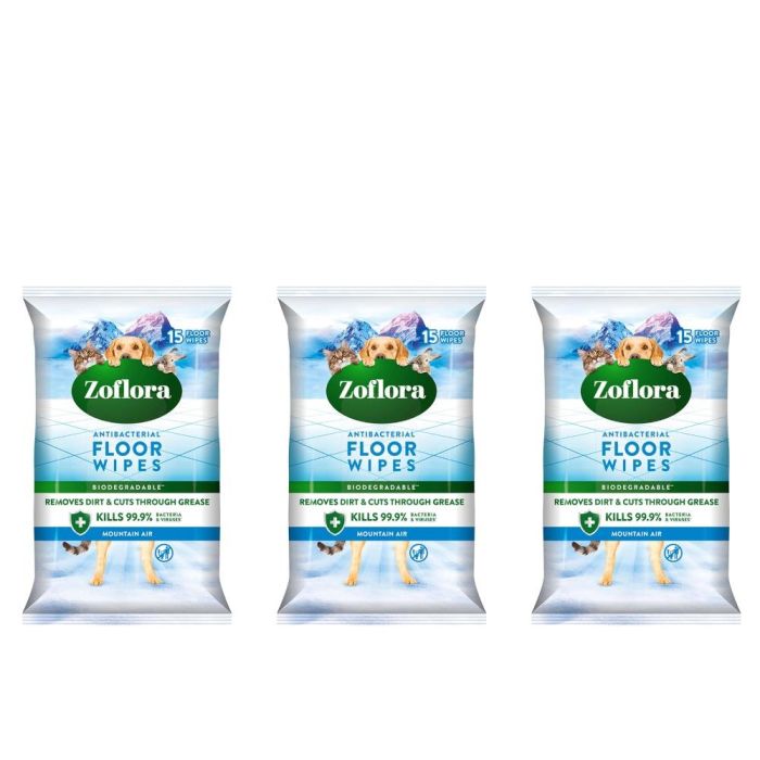 Zoflora Biodegradable Antibacterial Floor Cleaning Wipes 15 Count - Pack of 3