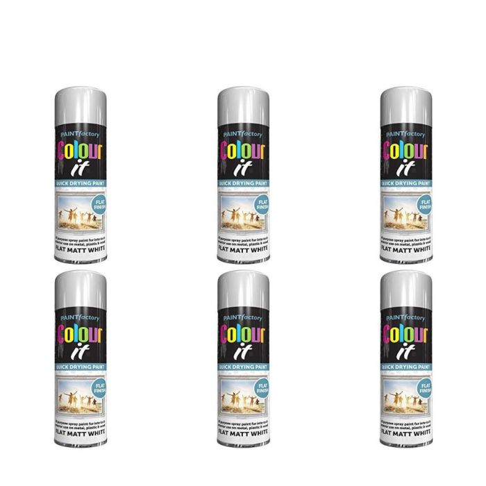 Paint Factory Colour It Flat Matt White Aerosol Spray Paint 250ml - Pack of 6