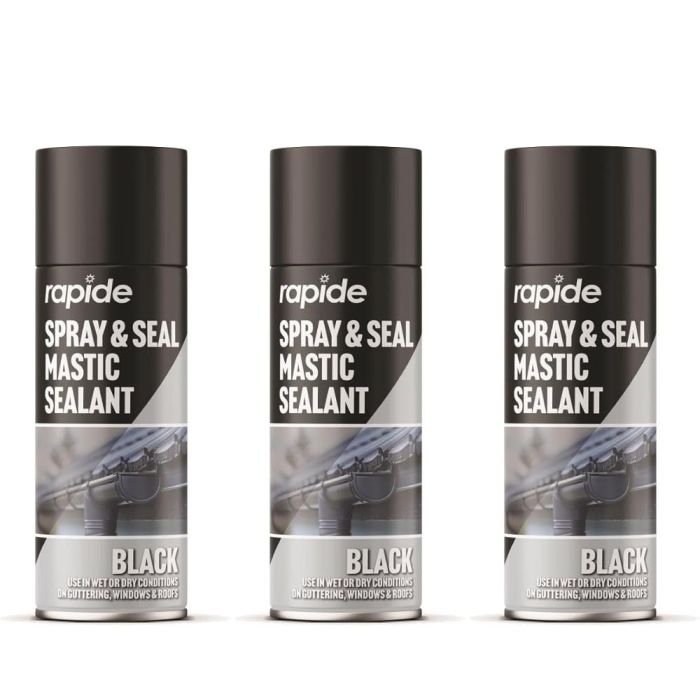 Rapide Spray & Seal Black Mastic Sealant Aerosol 400ml - Pack of 3