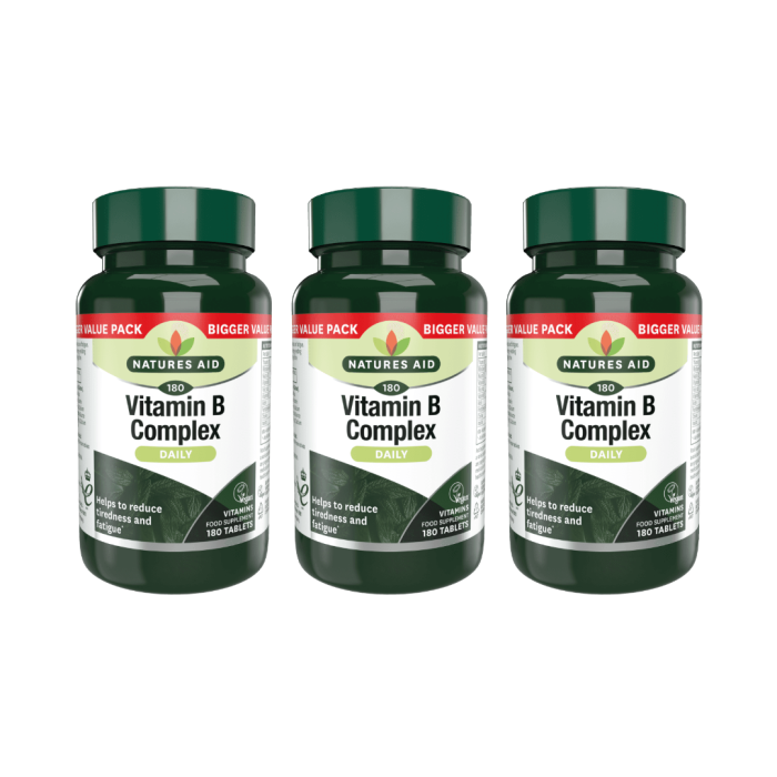 Natures Aid Vitamin B Complex Daily to Reduce Fatigue 180 Tablets - Pack of 3