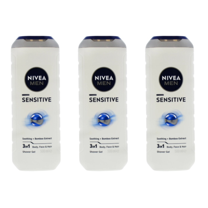 Nivea Men Sensitive 3-in-1 Shower Gel 500ml - Pack of 3