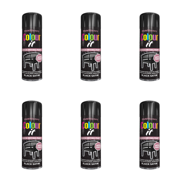 Paint Factory Colour It Satin Black Spray Paint 250ml - Pack of 6