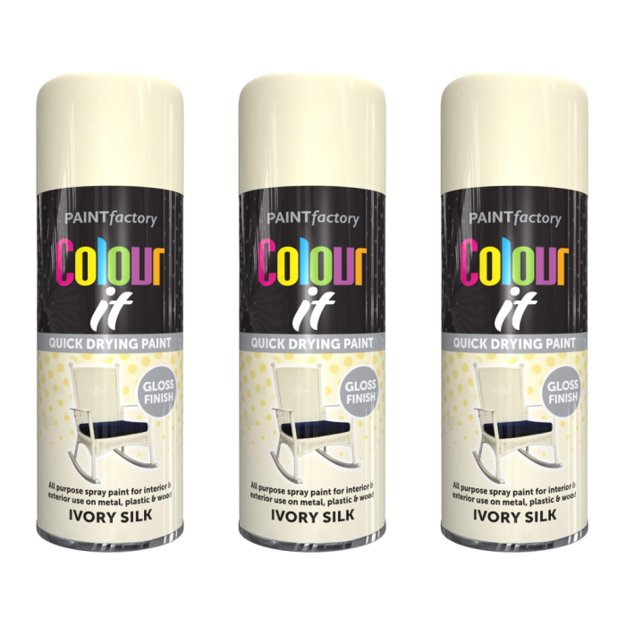 Paint Factory Colour It Quick Drying Paint Ivory Silk Gloss Finish 400ML - Pack of 3