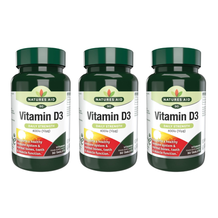 Natures Aid Vitamin D3 Daily Strength 400iu 90 Tablets - Pack of 3