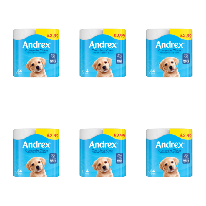 Andrex Complete Clean Toilet Paper Roll 4 Rolls - Pack of 6