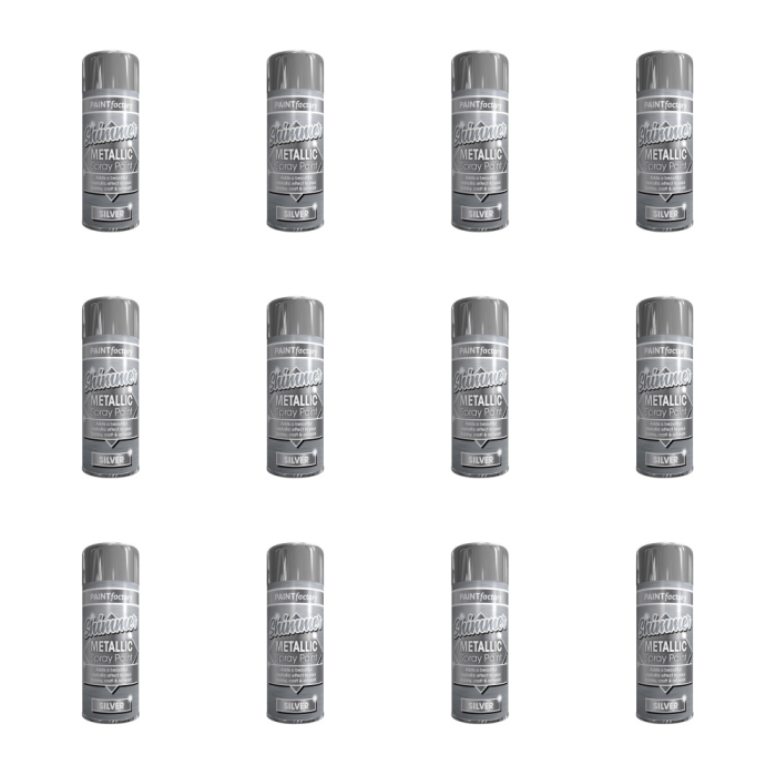 Paint Factory Shimmer Metallic Silver Spray Paint 200ML - Pack of 12