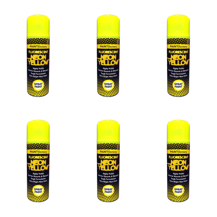 Paint Factory Neon Yellow Spray Paint 200ml - Pack of 6