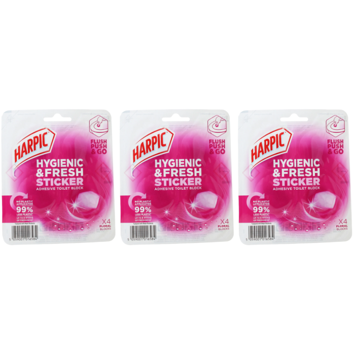 Harpic Hygienic Fresh Sticker Floral 4 Adhesive Toilet Blocks - Pack of 3