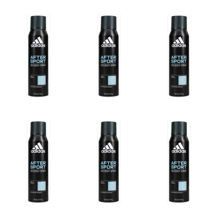 Adidas After Sport Deodorant Body Spray 150ml - Pack of 6