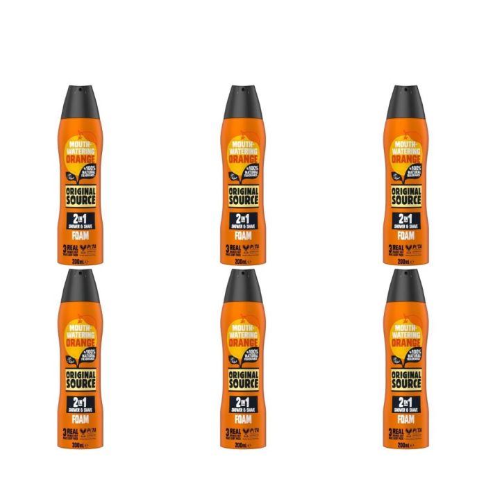 Original Source Mouth-Watering Orange 2 in 1 Shower & Shave Foam 200ml - Pack of 6
