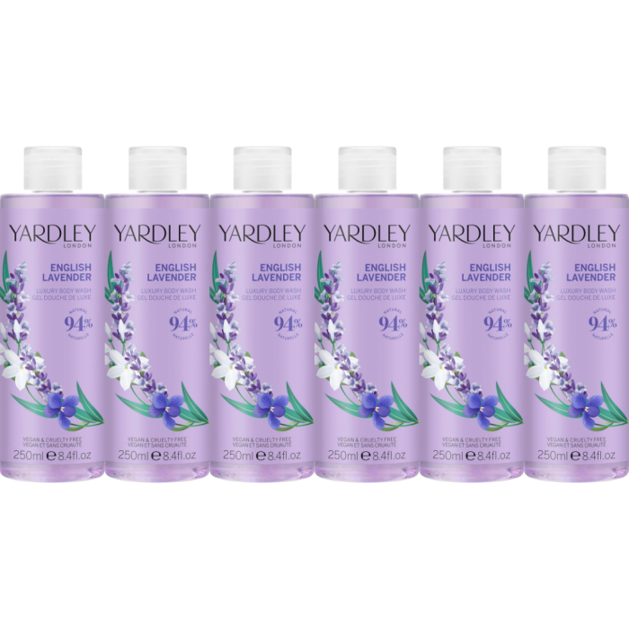 Yardley London English Lavender Luxury Shower Gel Body Wash 250 ml - Pack of 6