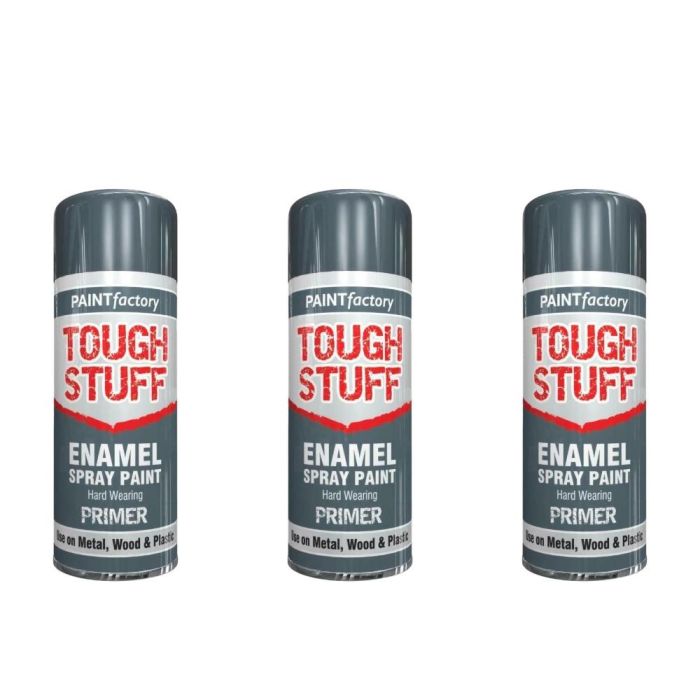 Paint Factory Tough Stuff Grey Primer Enamel Spray 400ml - Pack of 3