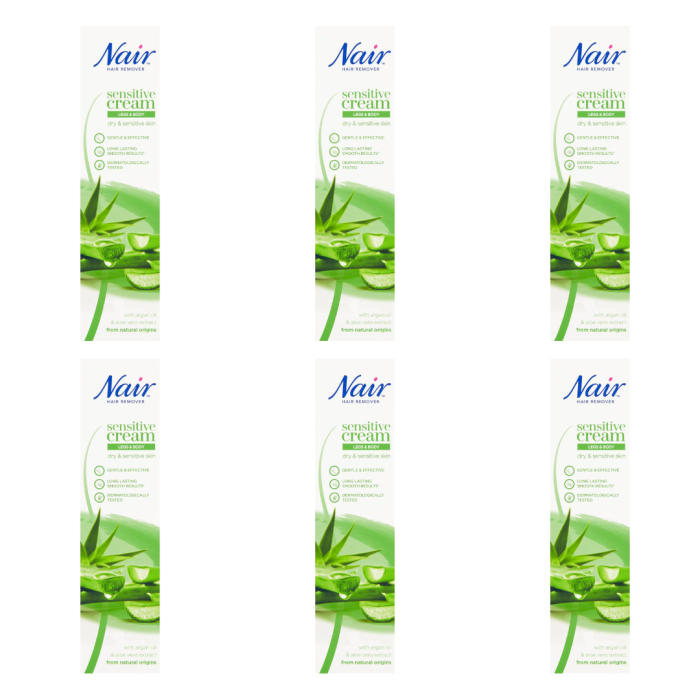 Nair Hair Removal Cream with Aloe Vera & Argan Oil for Sensitive Skin 100ml - Pack of 6