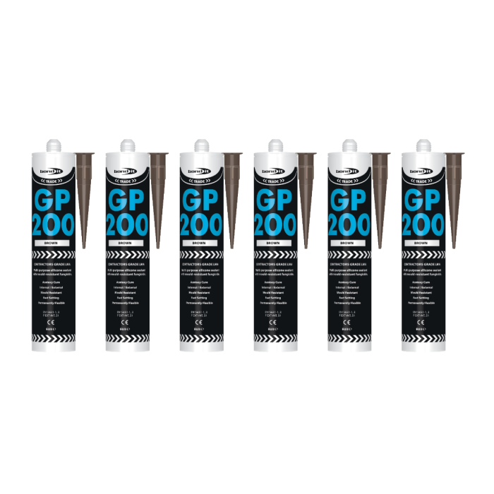 BondIt GP200 Brown General Purpose Silicone Sealant 275ml x 6