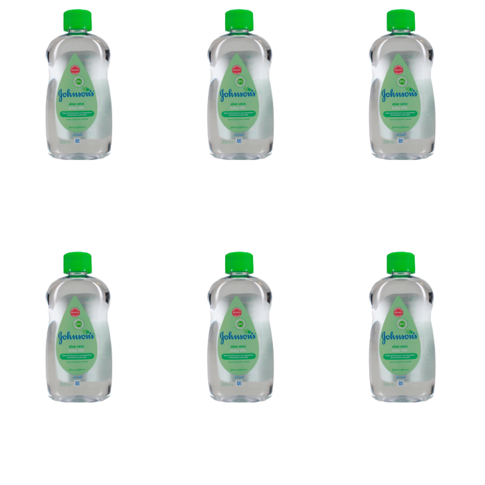 Johnson's Baby Aloe Vera Oil 300ml bottle on a clean nursery shelf
