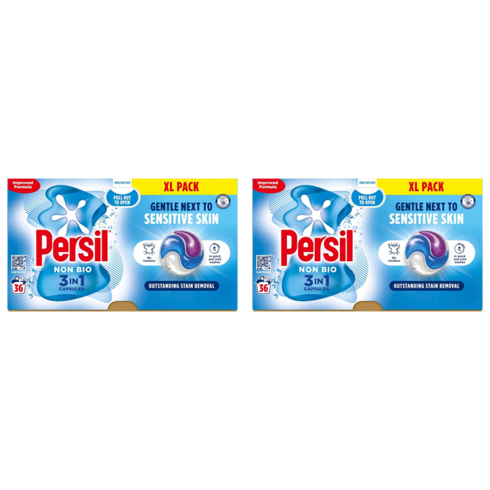 Persil 3 In 1 Laundry Detergent Capsule Non Bio Sensitive Skin 36 Capsules - Pack of 2