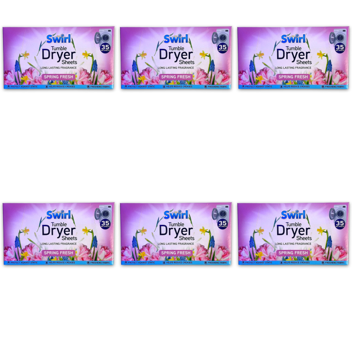 Swirl Tumble Dryer Sheet Spring Fresh Scent 35 Sheets - Pack of 6