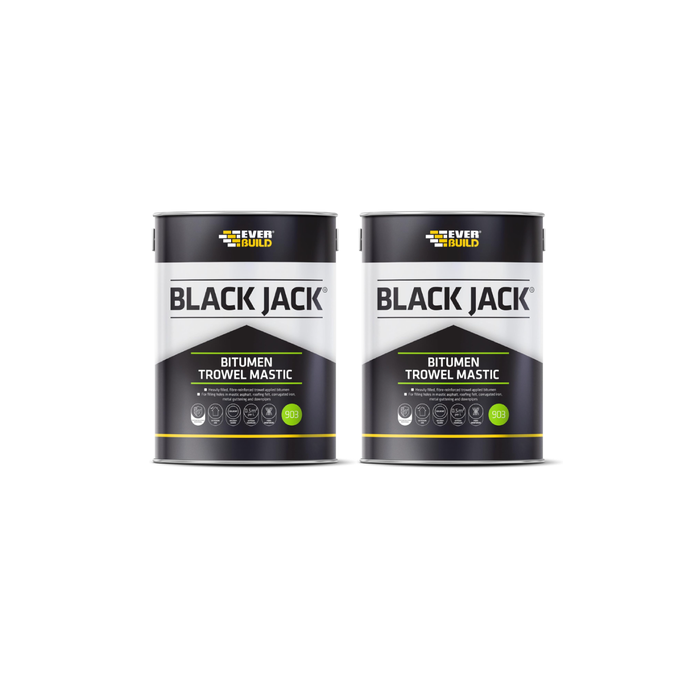 Everbuild Black Jack 903 bitumen trowel mastic 1 litre tub on white background
