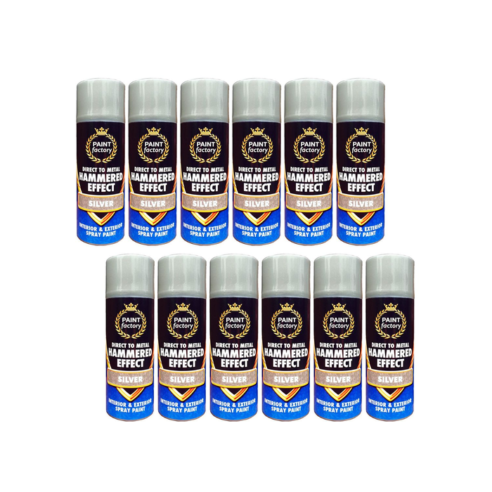 Paint Factory Hammered Effect Spray Paint Silver 400ml - Pack of 12