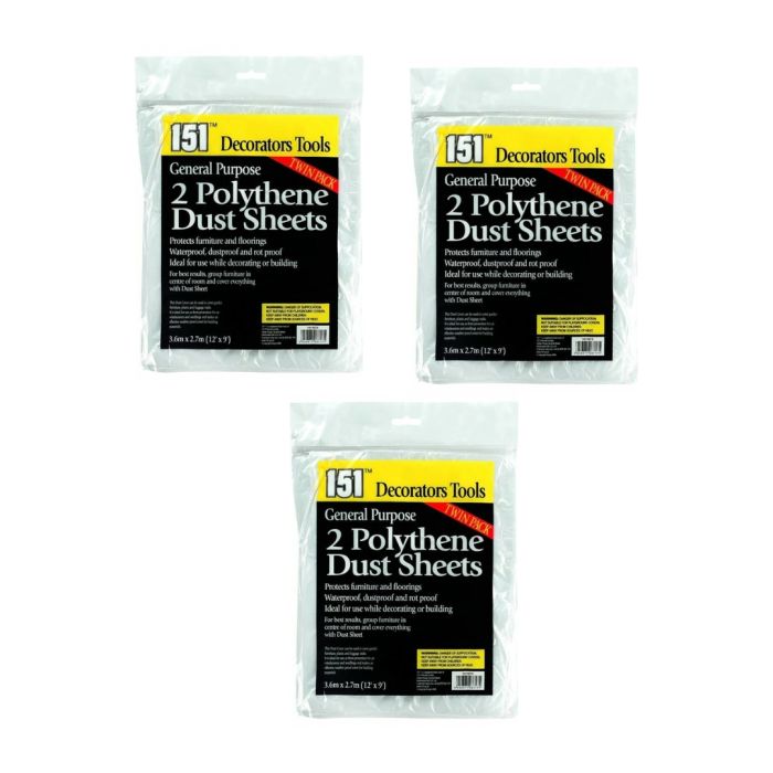 151 General Purpose 2 Polythene Dust Sheets 3.6m x 2.7m - Pack of 3