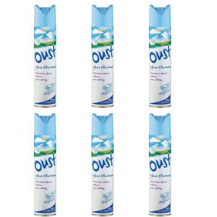Oust Odour Eliminator Clean Scent Air Freshener Spray 300ml - Pack of 6
