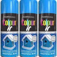 Paint Factory Colour It Quick Drying Spray Blue Gloss Finish 400ml - Pack of 3