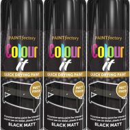 Paint Factory Colour It Black Matt Spray Paint 400ml - Pack of 3