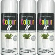 Paint Factory White Gloss Spray Paint Interior & Exterior 250ml - Pack of 3