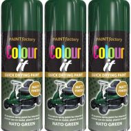 Paint Factory Colour It Quick Drying Spray Paint Nato Green Matt Finish 400ml - Pack of 3