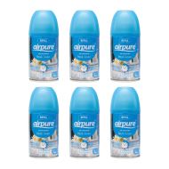 Airpure Automatic Air Freshener Refill Fresh Linen 250ml can on a living room shelf
