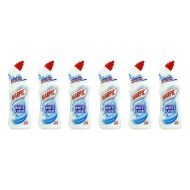 Harpic White & Shine Original Toilet Cleaner Bleach 750ml bottle on a bathroom shelf
