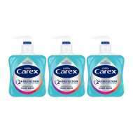 Cussons Carex Original Antibacterial Hand Wash 250ml bottle next to a bathroom sink
