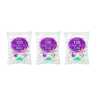 Cotton Tree 120 Cotton Wool Balls 100% Pure Cotton for Gentle Use - Pack of 3